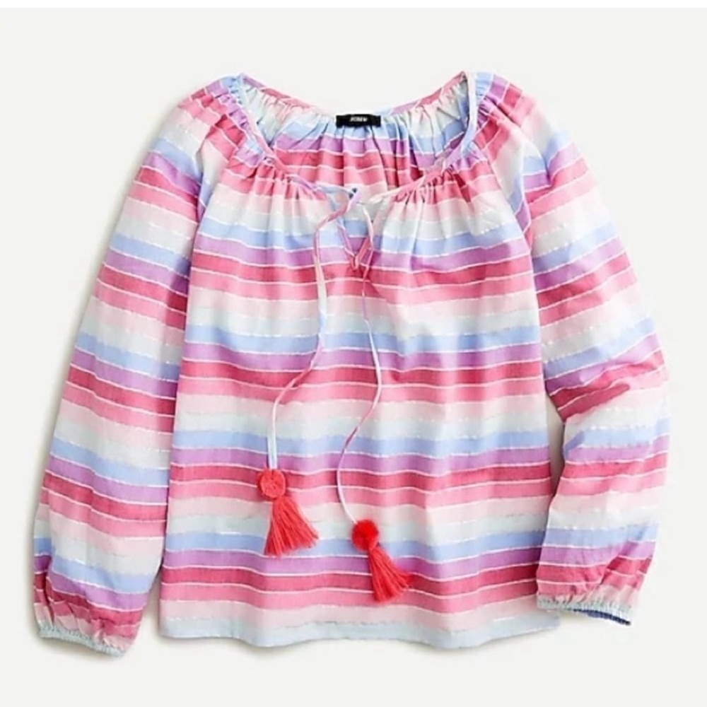 J. Crew Pink and Blue Top with Tie Front NWT